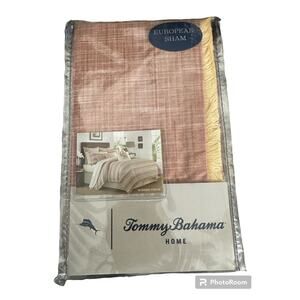Tommy Bahama Home Pillow Sham Euro Sunrise Stripe 26x26 Coral Tropical Fringe